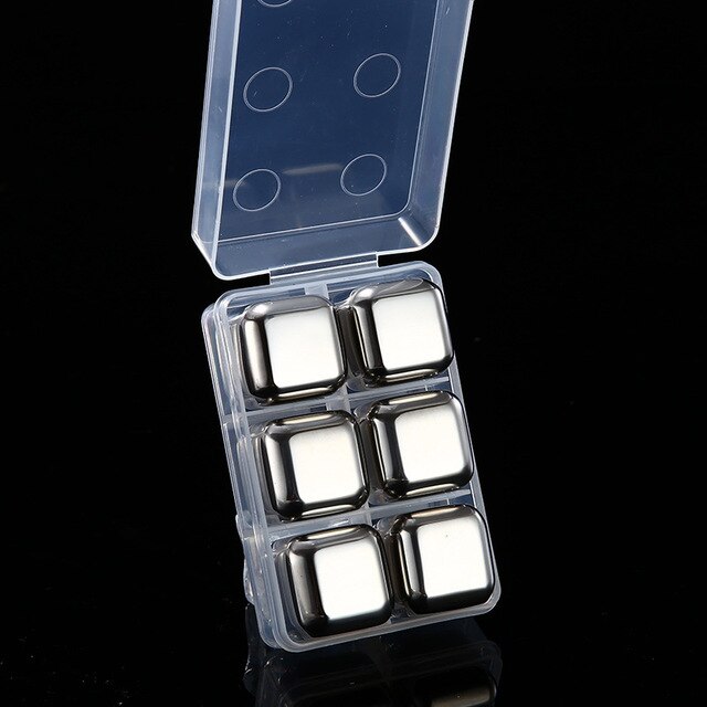 Reusable Stainless Steel Stones for Whiskey Stone Cubes for Wine Beer Juice Champagne Gadgets Vodka Ice Cube Kitchen Accessories: A-6wsk box