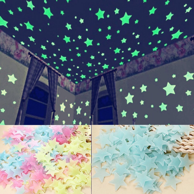 100 stuks Lichtgevende Ster Stickers 3 Cm voor Slaapkamer Sofa Kinderkamer Party Decoratie 3D Fluorescerende PVC Sticker Speelgoed