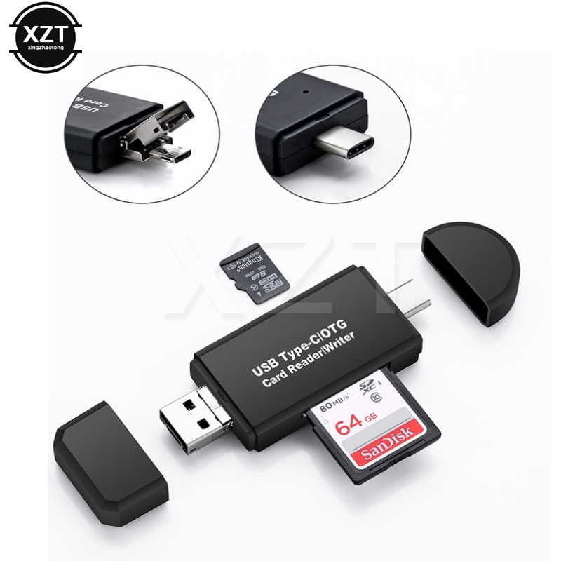 Lector de tarjetas OTG 3 en 1, de alta velocidad, tipo C, micro USB y USB, Universal, OTG, TF/SD, para cabezales de extensión de ordenador Android