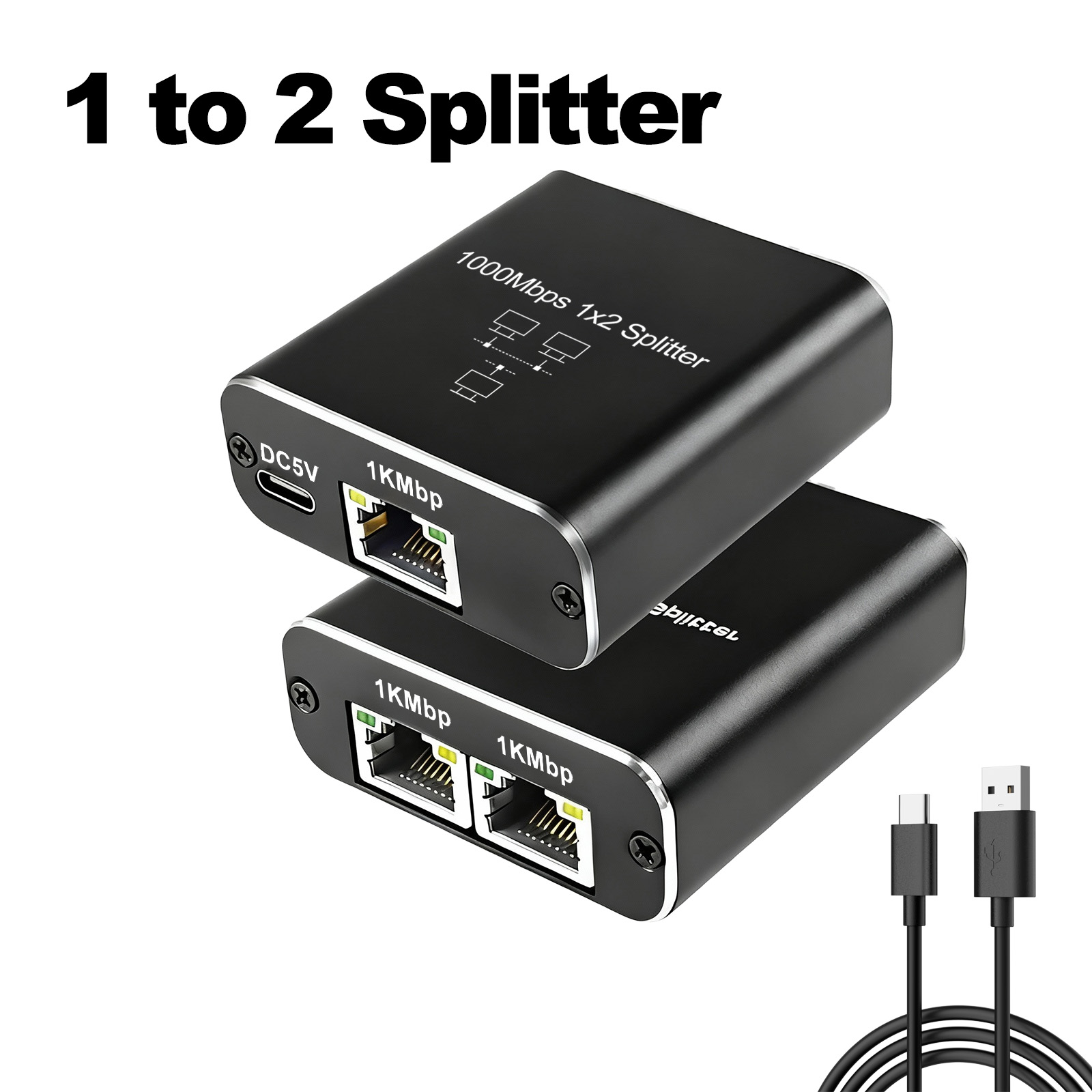 Gigabit 1000mbps rj45 divisor 1 a 2 4 adaptador ethernet lan conector interruptor acoplador para pc portátil tv box roteador tv digital: Preto