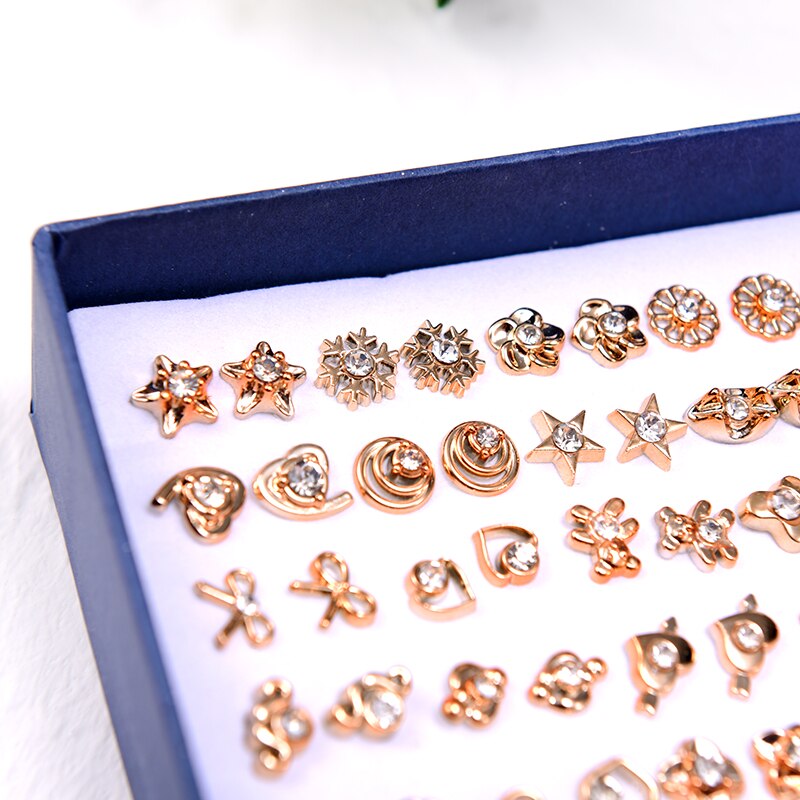 100 Pairs Anti Allergy Girls Earrings Mix Style Rhinestone Sun Flower Geometric Animal Plastic Stud Earrings Set Women Jewelry