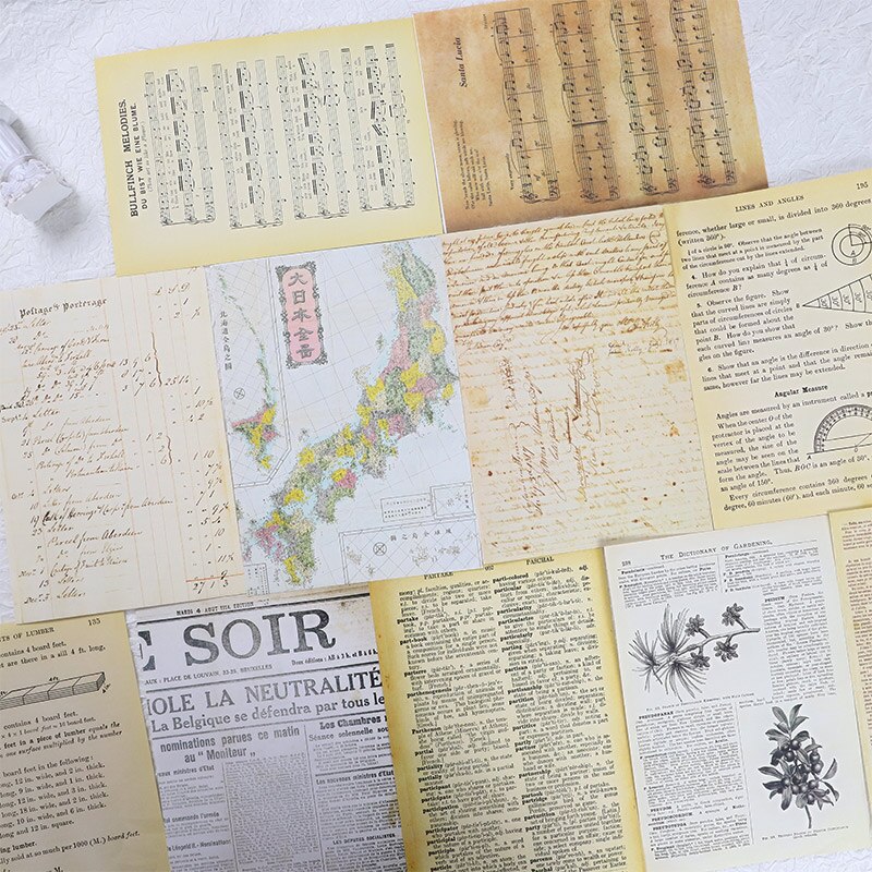 30 arkkia vintage vanha kirjan sivu materiaali paperi tee itse scrapbooking roskapäiväkirja pohja kollaasi kääre koristemateriaali paperi