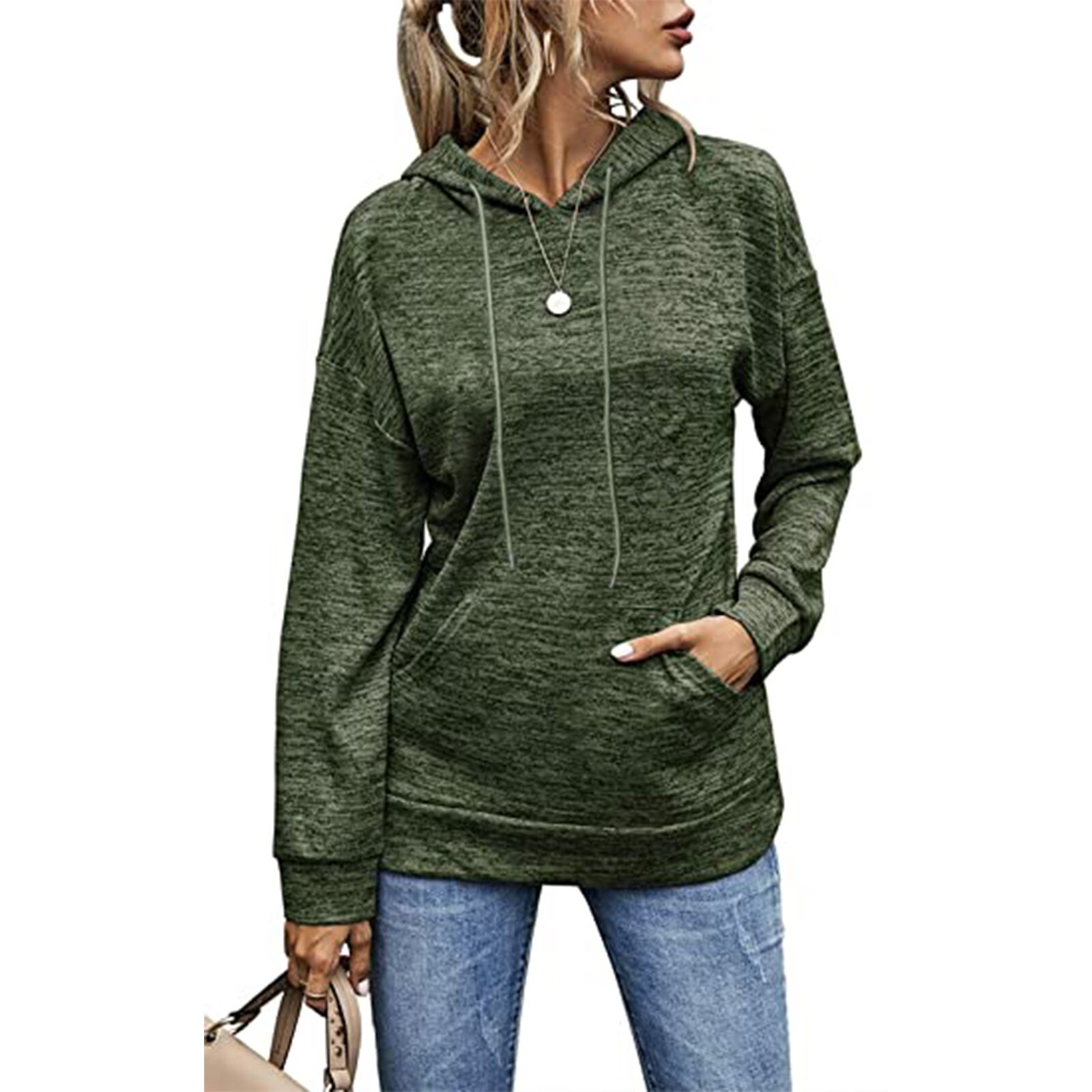 Frauen casual Hoodies Einfarbig Kordelzug Sweatshirts Langarm Tasche HoodieTops Damen Herbst Winter warme Sweatshirt Top