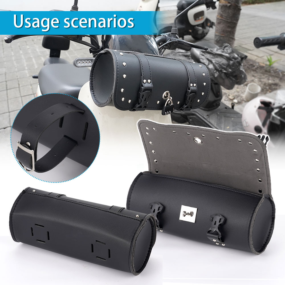 Motorcycle Luggage Storage Pouch Saddlebag Moto Backpack handlebar bag Tool Bag Faux Leather Waterproof Side Pannier Bag Black
