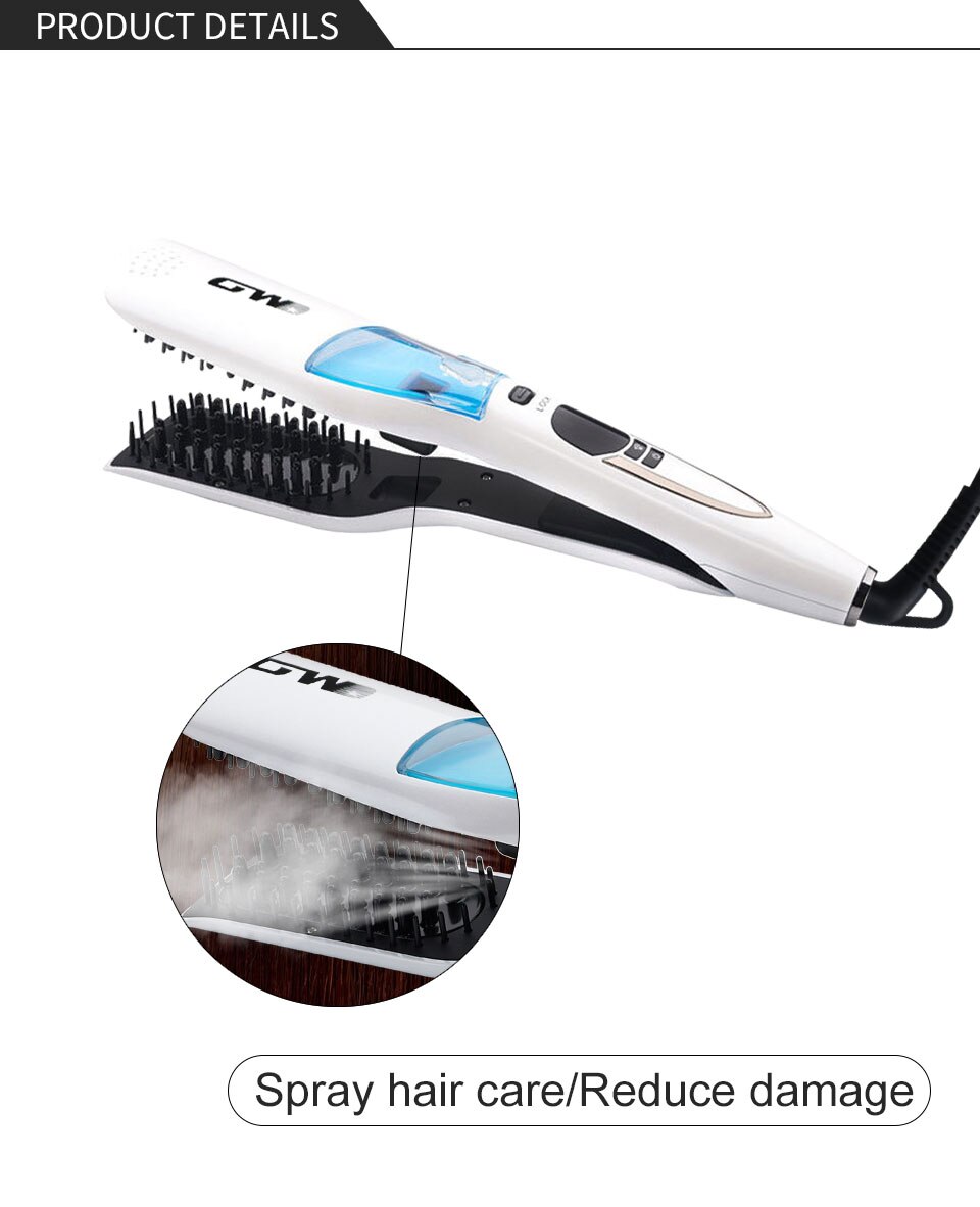 Peine alisador de pelo a vapor, cepillo alisador de pelo eléctrico, peine , plancha plana , recubrimiento de cerámica, LCD, vaporizador