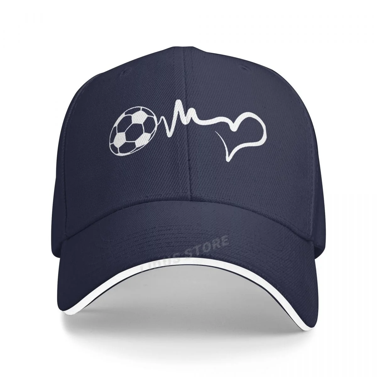 Fotbollsboll hjärtslag basebollkeps herr fotboll sport hiphop-keps sommar justerbar fotboll älskare keps snapback gorra: Marinblå