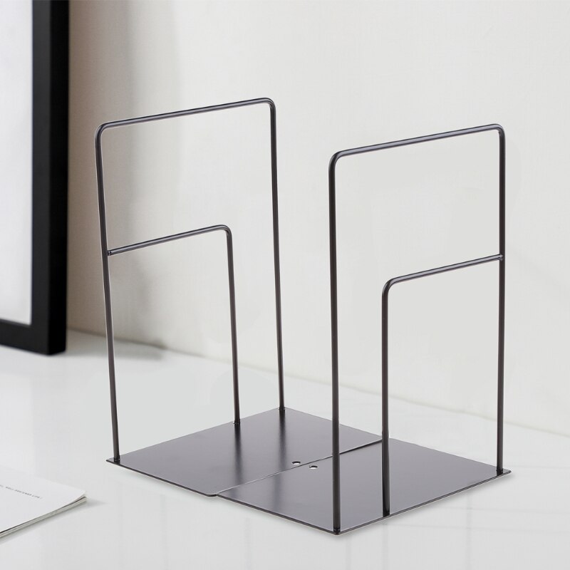 1 Pair Rectangle Bookends Book Stand Support Desktop Office Magazine Organizer Q1JC