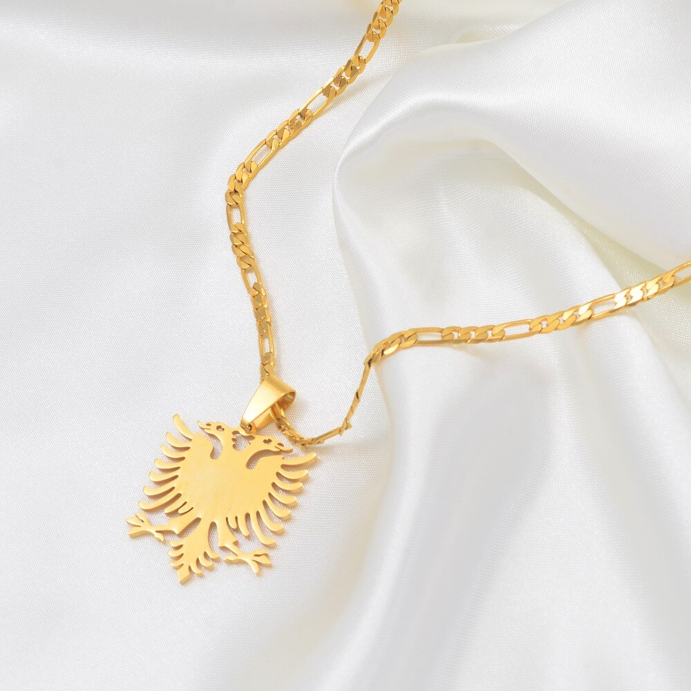 Anniyo Albanien Adler Anhänger Halsketten Gold Farbe &Ampere; Silber Edelstahl Schmuck Ethnische für Frauen Männer #068921