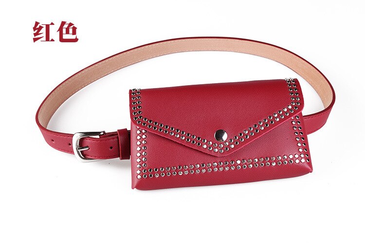 Riñonera con remaches Punk para mujer, accesorios de cinturón, bolso cruzado de bolsillo para teléfono, bolso de mano Vintage con remaches, bolso de mano de cuero PU: Rojo