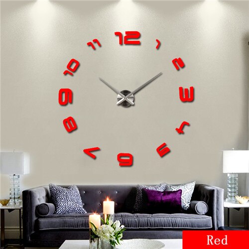 Specialtilbud ur vægure reloj de pared horloge ur stort dekorativt akryl spejl kvarts stue: Rød / 47 tommer