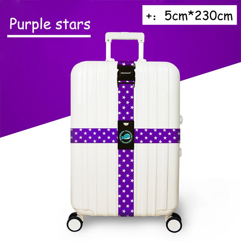 Luggage Strap Adjustable Travel Cross Belt Packing Suitcase Safe Buckle rope Baggage Belt Travel Accessories Colorful Safe Strap: Purple stars