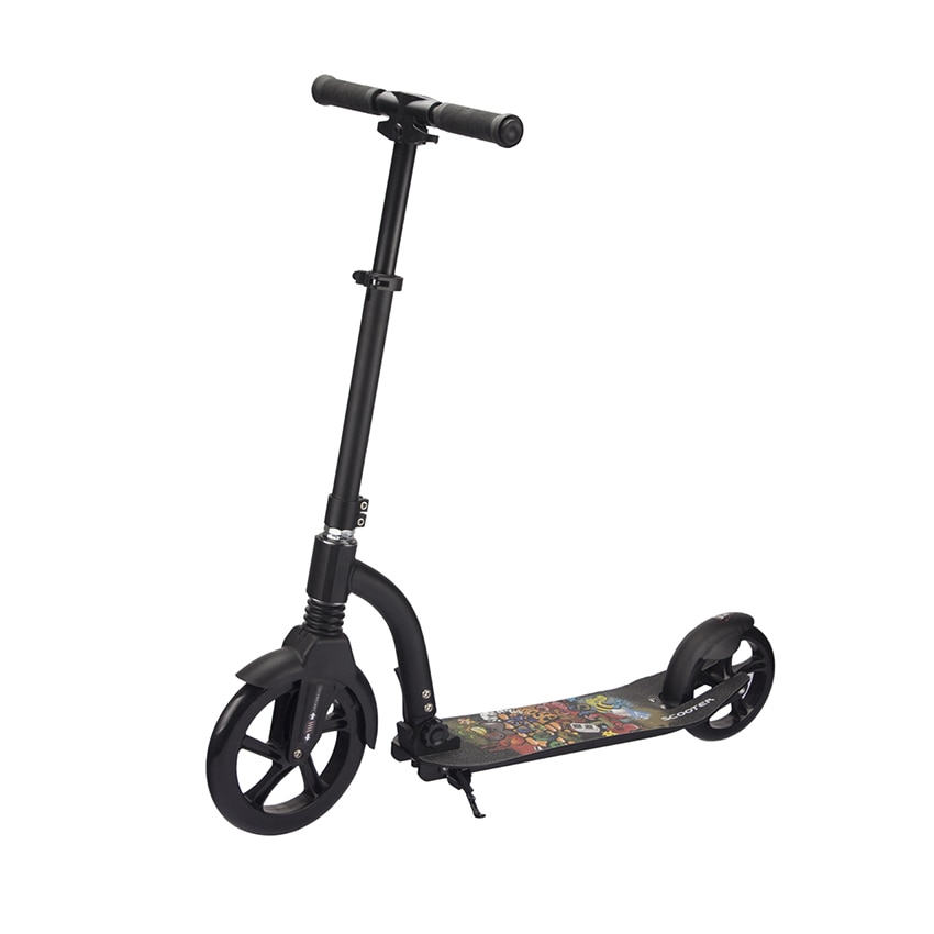 808 Adult Two Big Pu Wheel Scooter Portable Folding Foot Scooter Aluminum Alloy Body Adjustable Height Working School Transport