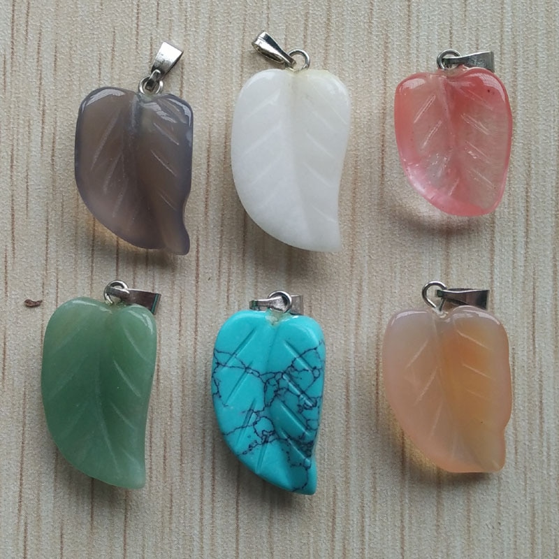 natural stone Assorted Mixed Leaf charms pendants for jewelry making 12pcs/lot