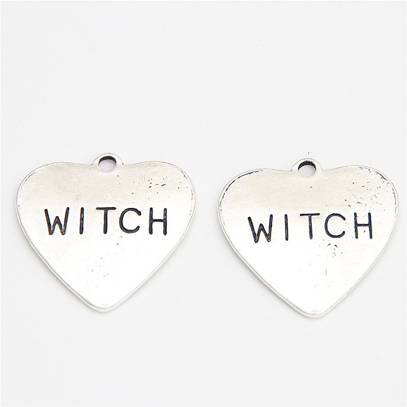 Breloques en forme de cœur de sorcière en métal, couleur argent, pour bricolage, accessoires de bijouterie faits à la main, tendance, 10 pièces, A2423