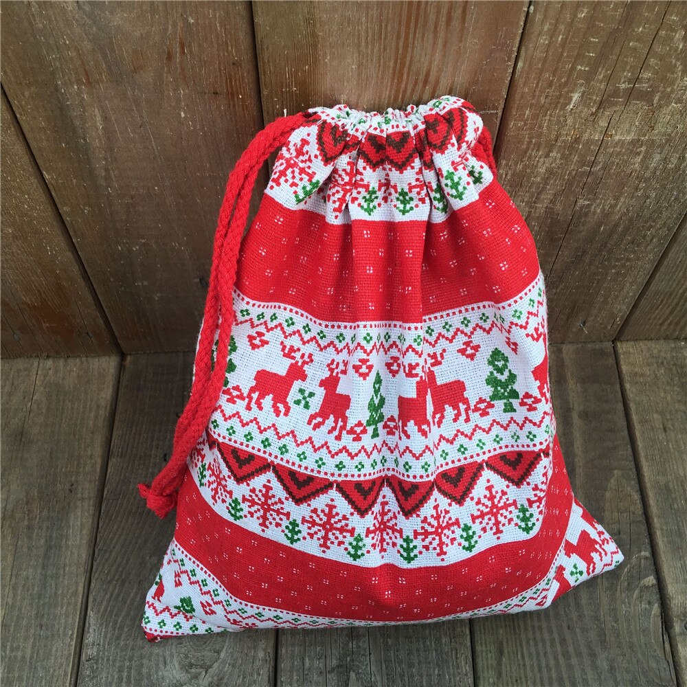 YILE 1 pc Algodão de Linho Com Cordão Saco Do Presente Do Partido Da Árvore de Natal Dos Cervos Do Floco De Neve Vermelho N830d