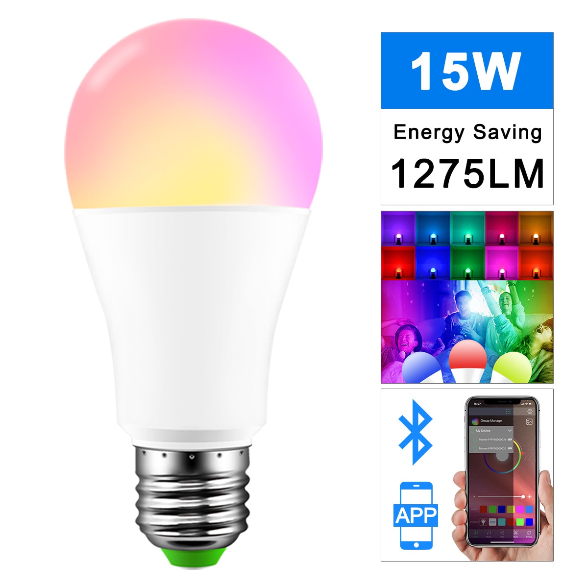 E27 RGBW 15W Led Licht WIFI Lamp Smart Verlichting Bluetooth Voice Music Control Lamp Kleurverandering Dimbare AC85-265V Voor thuis