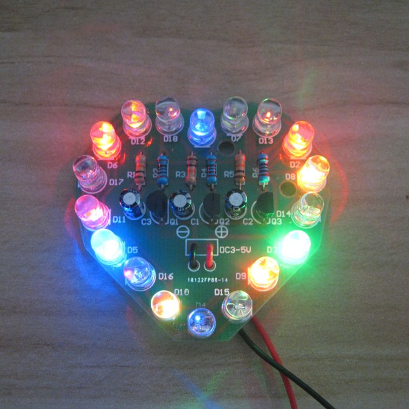 1einstellen Liebe Herz Geformte Bunte LED-Blitz Licht Bausätze DIY Elektronische Lampe Produktion Reparatur Teile