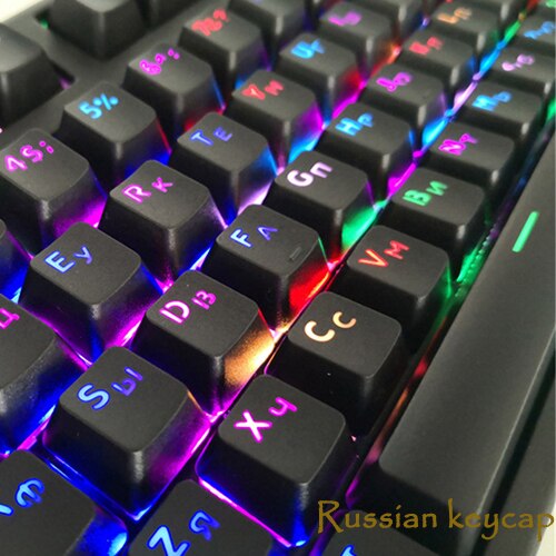 Gaming keycaps Mechanical keyboard cap Key 104 Keys Translucent Backlight Keycaps Russian/Korean Key Cap Switches, White & Black: Russian black