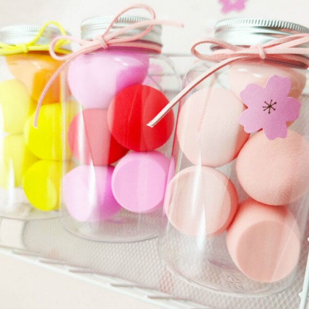5pcs/jar beauty sponge cosmetic makeup sponges foundation puff red velvet make up 2 drops water 2 oblique cuts 1 gourd shape