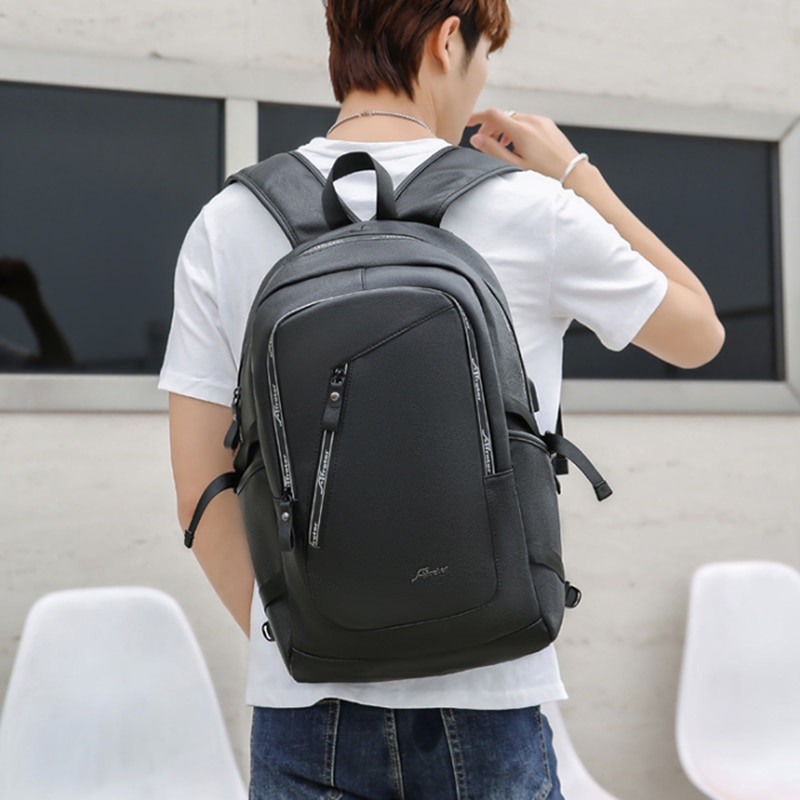 Leather Splashproof 16inch Laptop Backpack Anti Theft Men Backpack Travel Teenage Backpack bag male bagpack mochila