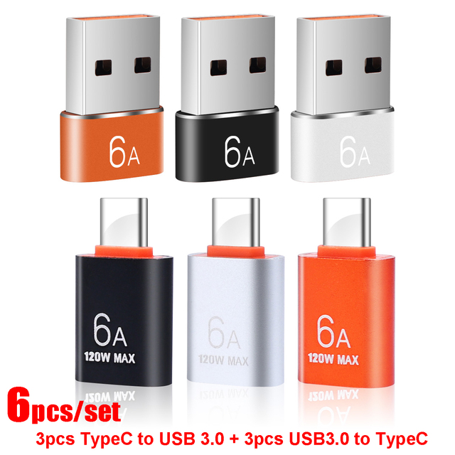 6-1szt. 6A Typ C żeński na USB A męski Adapter OTG Konwerter USB-C do Macbooka Xiaomi Samsung Oneplus Adapter złącza kablowego: WHITE