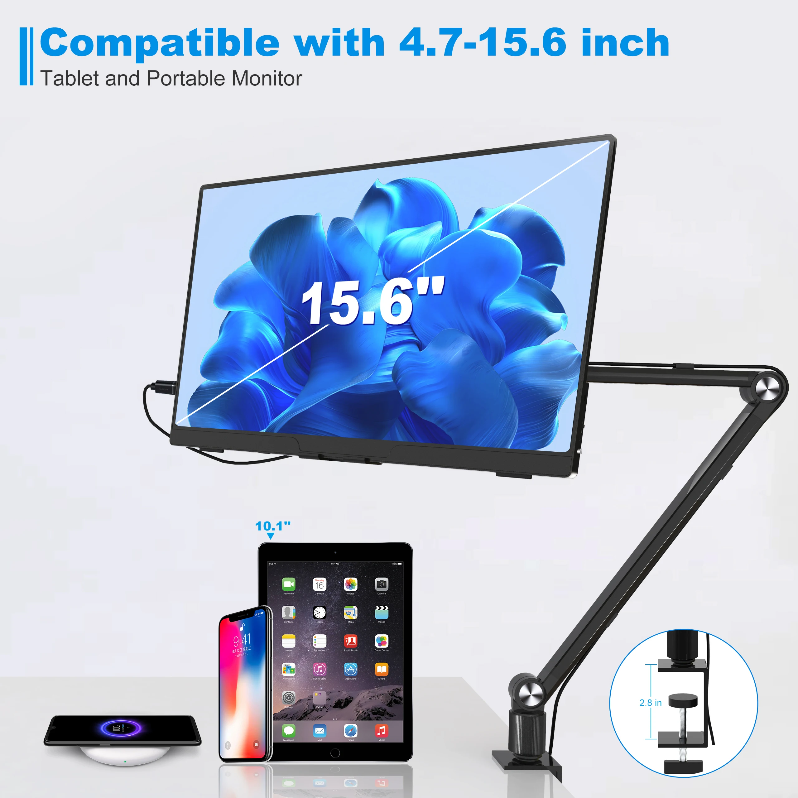 Adjustable Height Bimawen Tablet Stand for iPad Portable Monitor Desk Mount 15 6 16 Screen Aluminum Long Arm Rotating