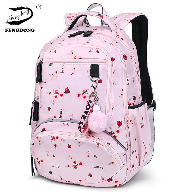 Rygsæk kvinder rygsæk vandtæt taske laptop rygsæk store studerende skoletasker til teenage rygsæk mochilas kvinde: Lyserød blomst