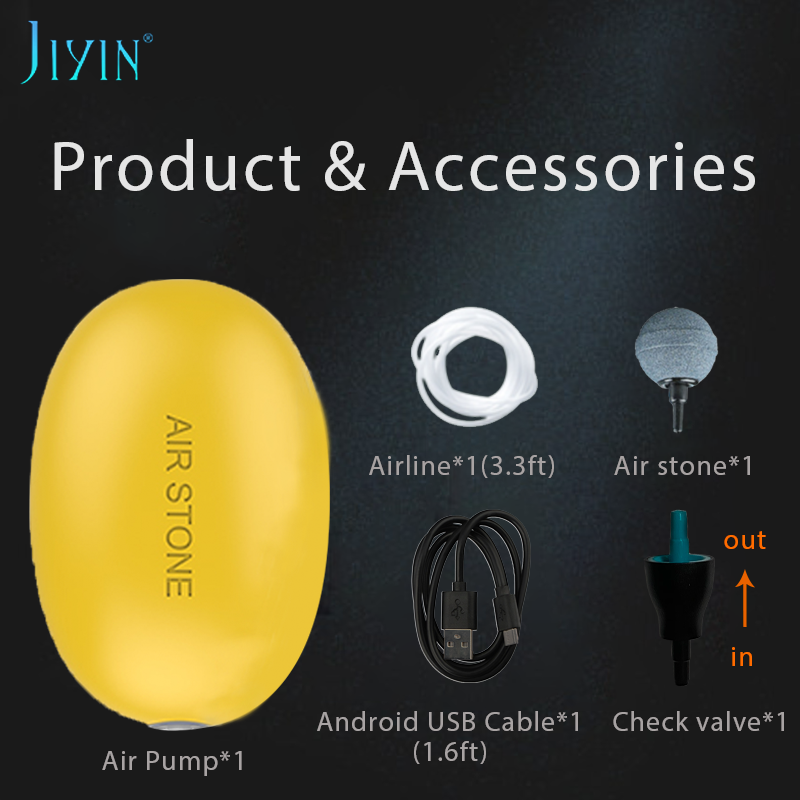 Jiyin ultra lydløs akvarium luftpumpe akvarium ilt pumpe pumpe med tilbehør til op til  to 30 liter tank usb  dc 5v: Gul