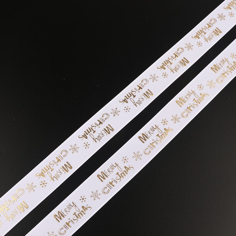 5 meter 25mm brede grosgrain kerstlinten rood groen bedrukt wit sneeuwvlok grosgrain lint linten kerstversiering: Vrolijk wit / 1 meter