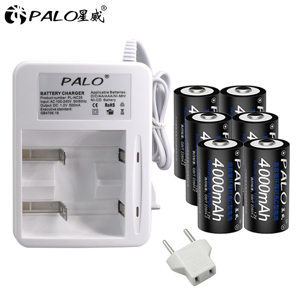 Palo 1.2v d-akku (8000 mah  r20 1.2v -mh) + led-schnellladegerät: 1 ladegerät, 6 akkus