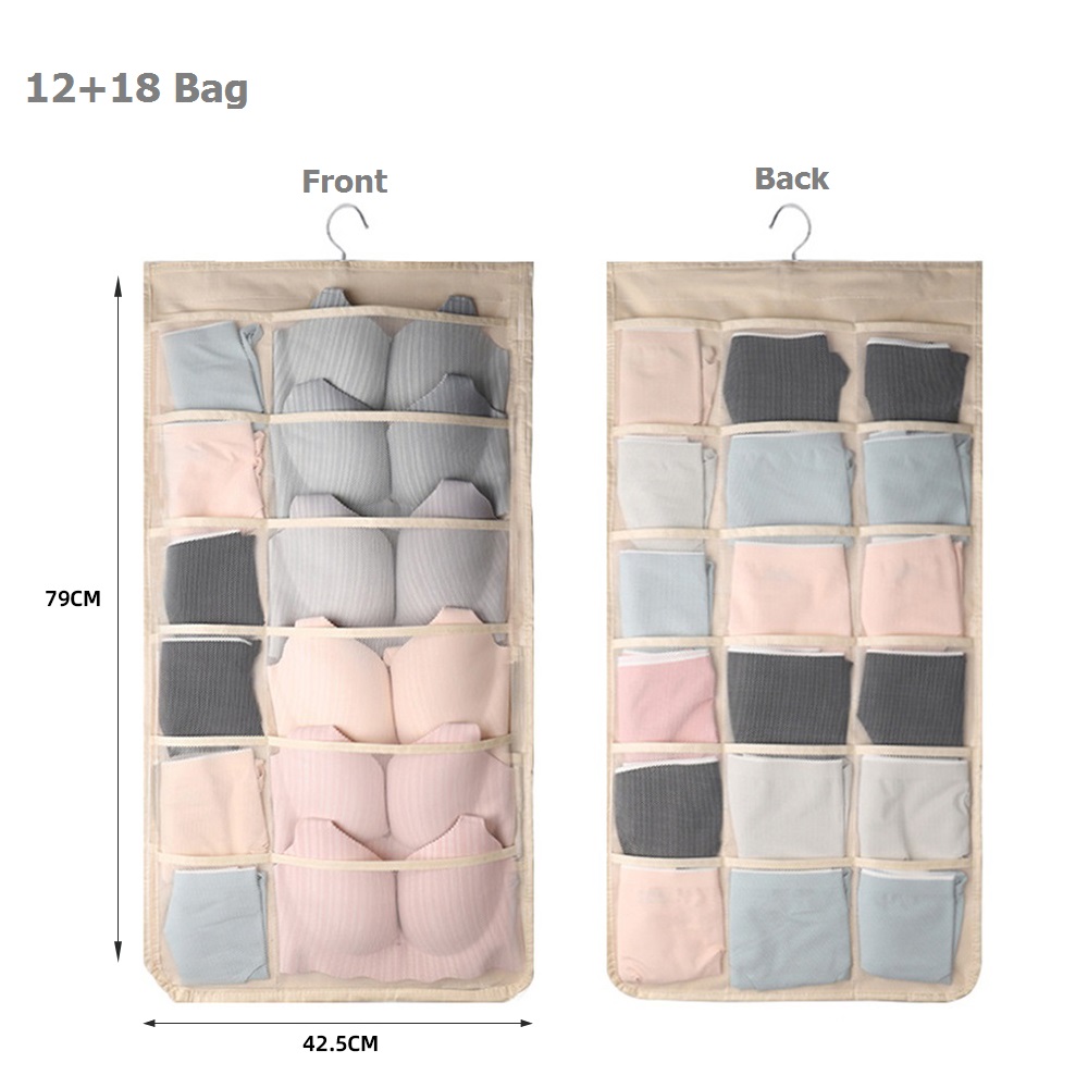 Clothes Storage Hanging Pocket Bag Non-woven Fabric Breathable Double-Side Organizer With Hanger for Bra Underwear Sock Storage
