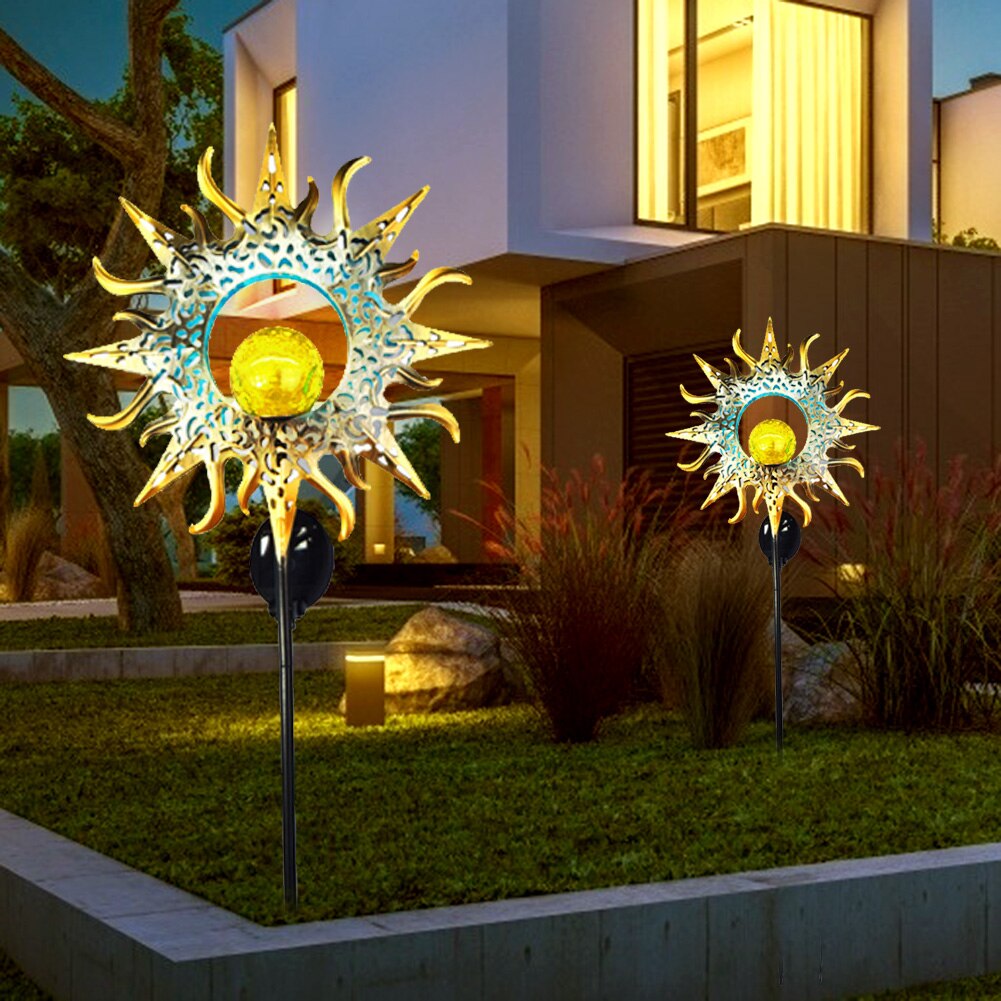 Solar Led Vlam Licht Waterdicht Retro Ijzer Tuin Gazon Lamp Outdoor Tuin Landschap Decor Verlichting Zon Maan Vlam