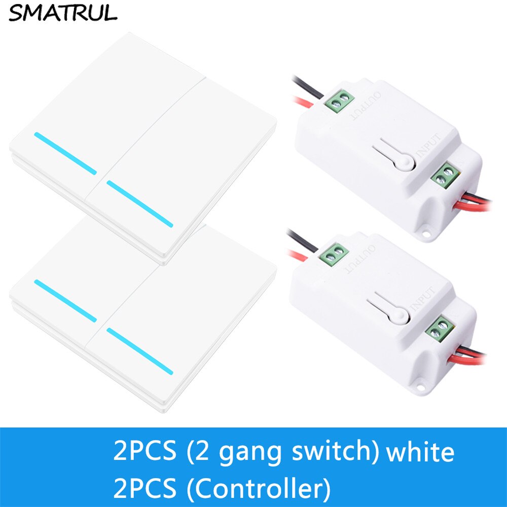 SMATRUL 433Mhz Wireless smart Light Switch RF Remote Control 1000W 50M AC 110V 220V Receiver Wall Panel push button Bedroom Lamp: W 2x2 GANG 2 RECEIVE