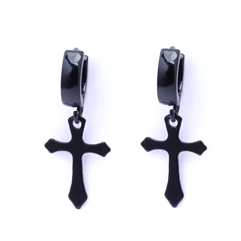 ESSFF-pendientes de acero inoxidable para mujer y hombre, aretes colgantes de Cruz Punk Rock, 14 estilos, joyería gótica,: BE0024