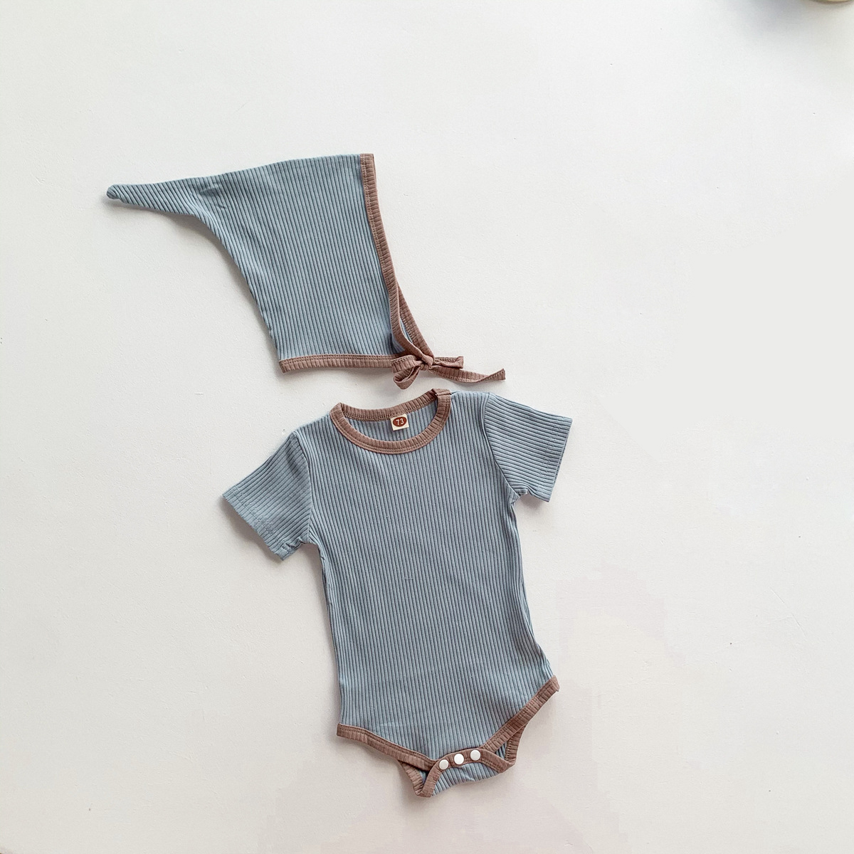 Baby Basic Zomer Romper Pasgeboren Kleding Effen Geribbelde Bodysuit Met Hoed Set Baby Baby Jongen Meisje Casual Outfit Katoenen Pyjama: Blauw / 66 0-6Months