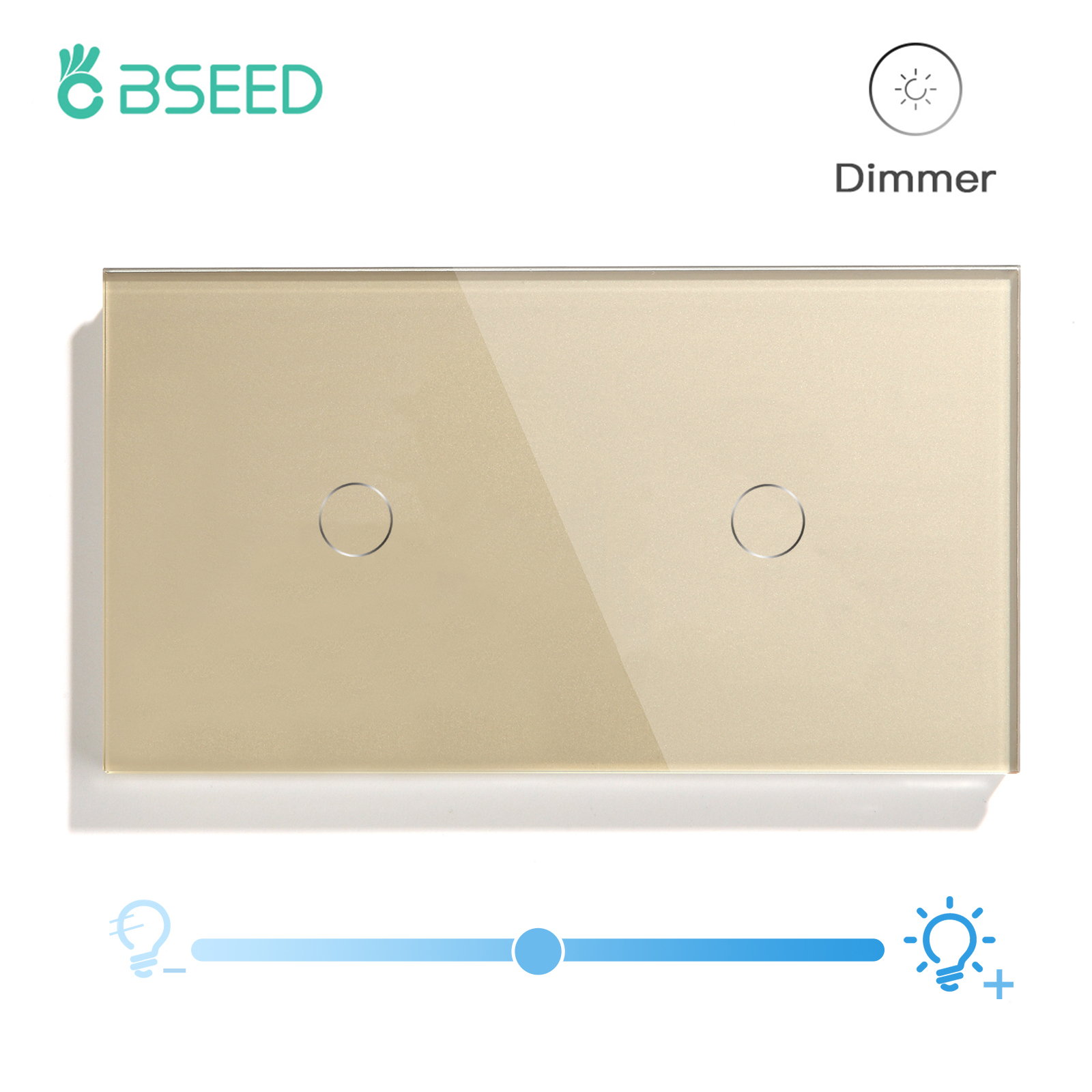 BSEED Dimmer-Lichtschalter, 1 Gang, 1-Wege-LED-Dimmer, 220 V, Wand-Touch-Lichtschalter, Kristallglasscheibe, blaue Hintergrundbeleuchtung, Speicherfunktion: Braun