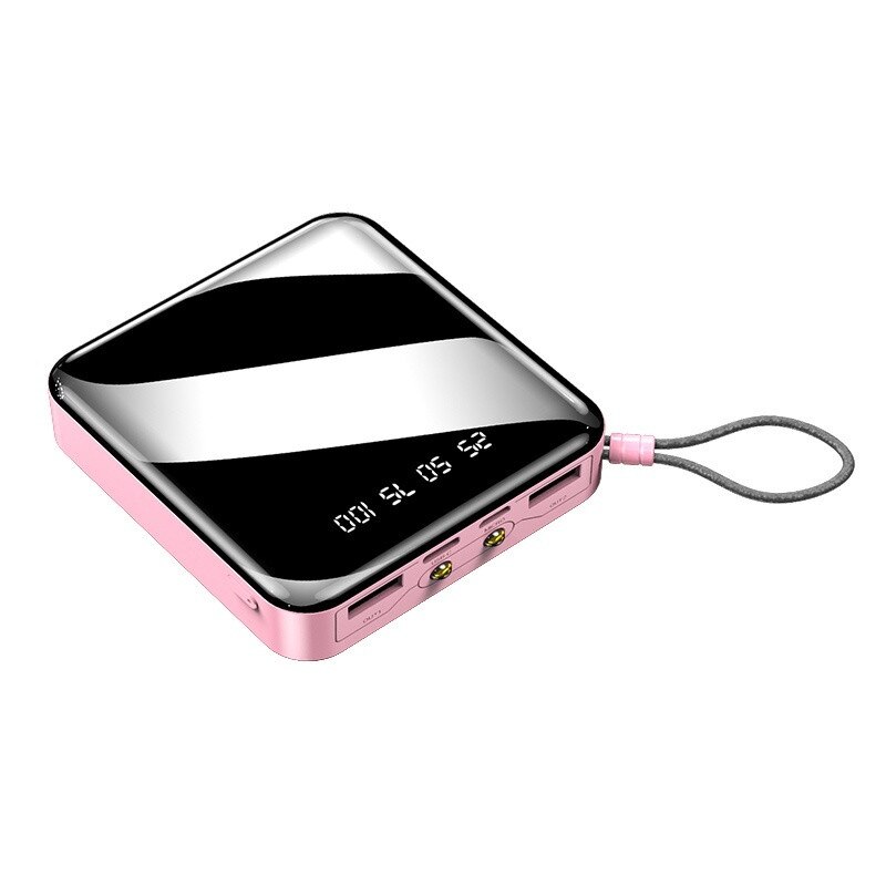 20000mAh Mini Power Bank External Battery Digital Display 2 USB Portable Dual LED Lighting Fast Charger Phone Battery: pink