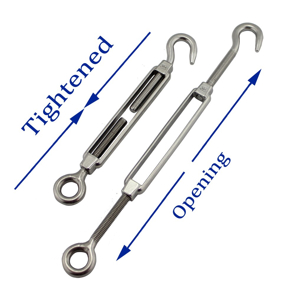 Stainless Mini Open Body Hook-Eye Turnbuckle High Polished Adjustable Wire Rope Tension M5 for Sun Shade Kits 5pcs