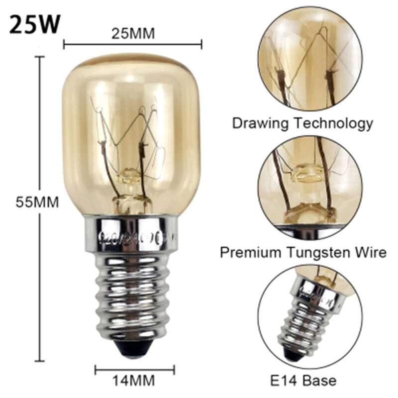 Bombilla para horno microondas, resistente a altas temperaturas, 220V, E14, 300 grados, 15/25W, 2 uds.