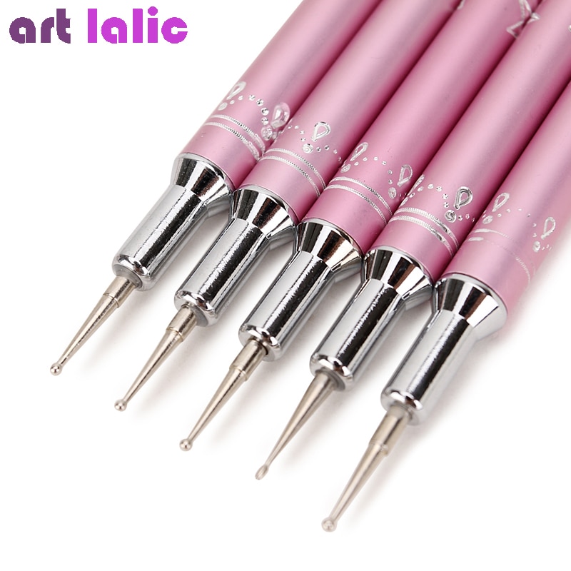 5 Stks/set Dual-End Puntjes Top Grade 2-Manieren Roze Pen Nail Art Tool Marbleizing Schilderij