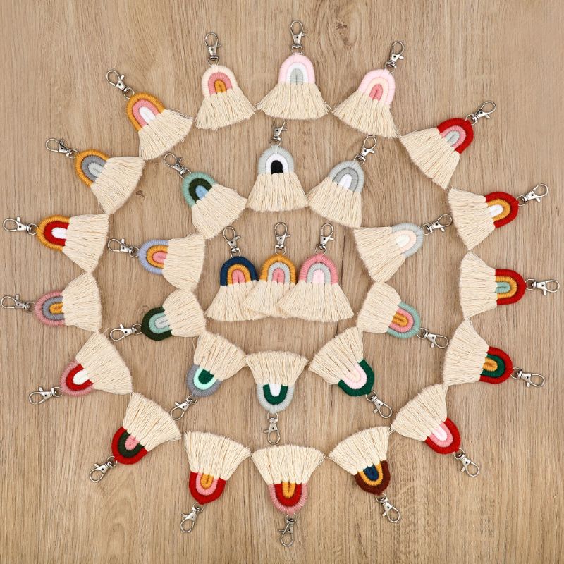 Weven Regenboog Sleutelhangers Handgemaakte Auto Sleutelhanger Dames Auto Bag Charm Accessoires