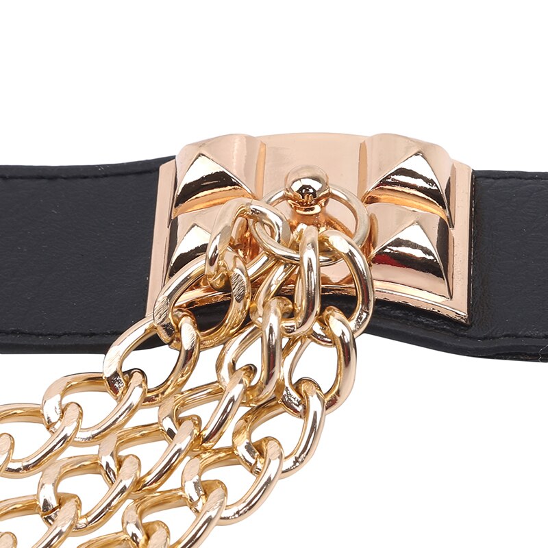 Elastic Dress Belt For Women Rivet Metal Gold Chain Waistband Ladies Leather Female Luxury Waist Punk Belt For Dresses