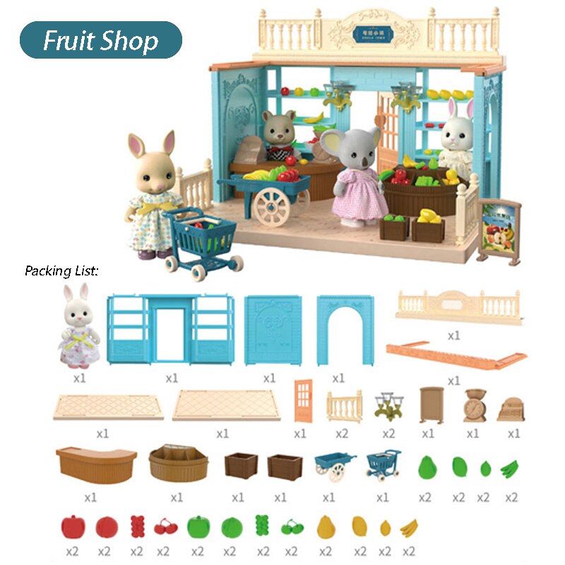 1/12 Forest Animal Family Wing Christmas House Ice Cream Bread Flower Fruit Shop Bunny Dollhouse Girl Play House Toy: Fruit Store