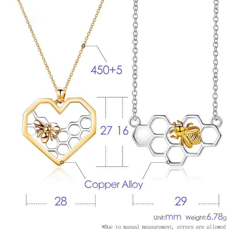 LOVR pendentif colliers pour femmes fille longue or argent coeur nid d'abeille abeille Animal collier déclaration bijoux