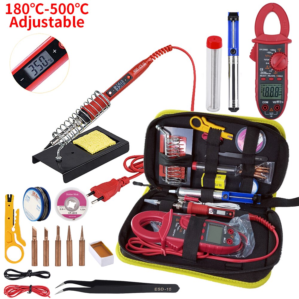 QHTITEC Multimetro Digital T-RMS Portable Clamp Meter Ammeter Volt Temp Capacitor Tester Repair Tool With Needle Tip Test Leads: TM-UA3268D-908S-J-EU