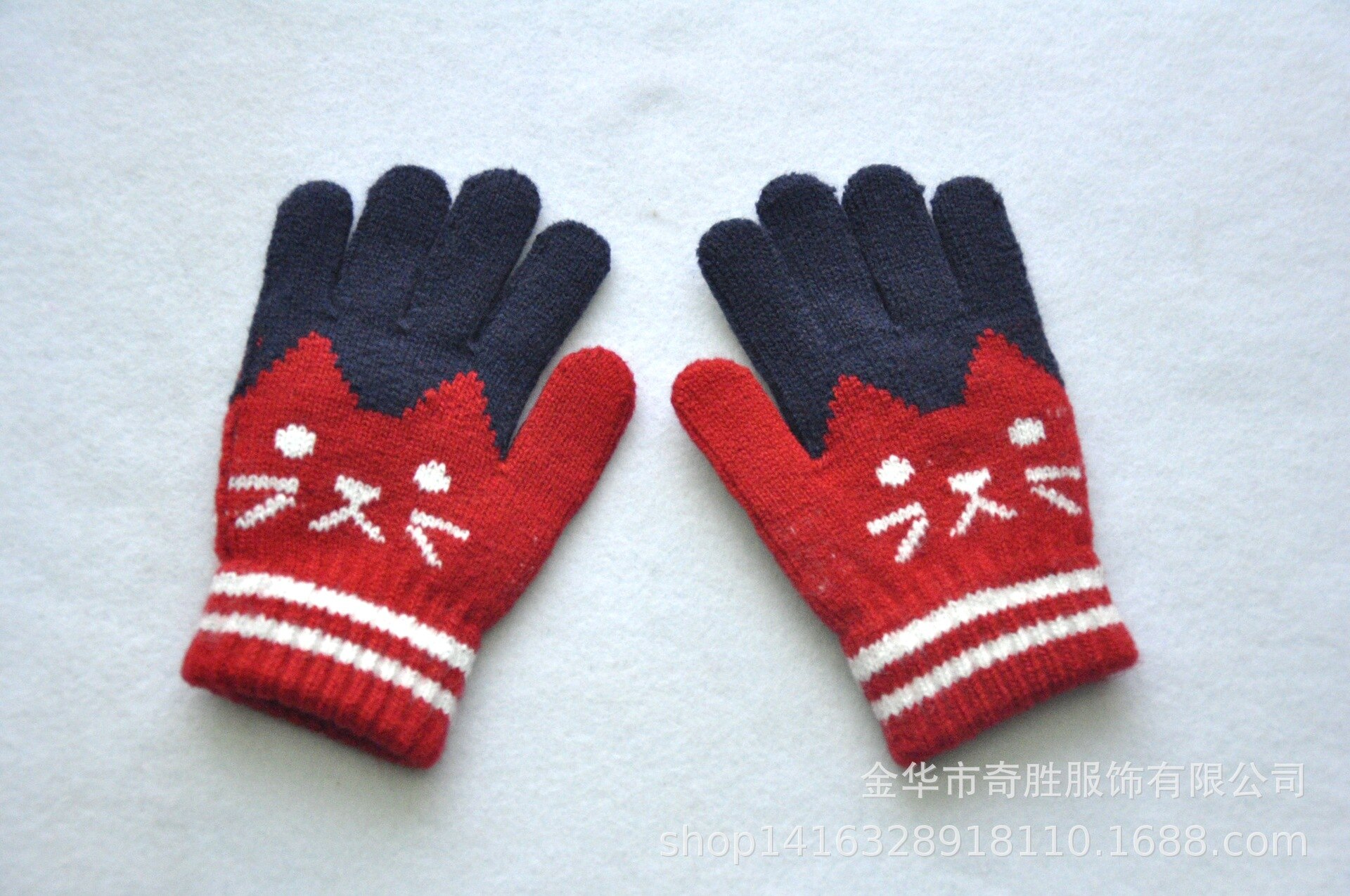 Inverno das crianças luvas 6-10 anos mittens bebê meninos quente macio crianças lã jacquard malha dos desenhos animados luvas de dedo cheio bonito: red