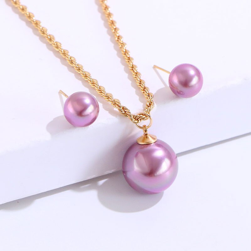 Dreamwork 8Colors Polynesian Hawaiian Samoa Marshall Style Glass Pearl Twisted Chain Necklace Pendant Dangle Stud Earrings Set