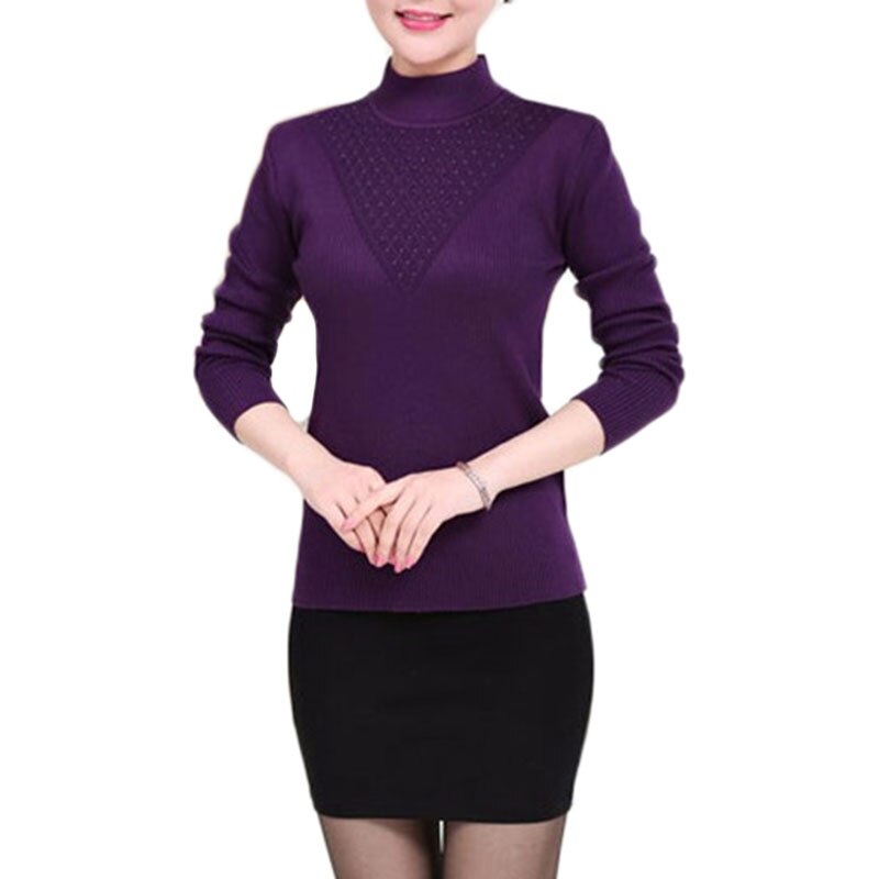 Middle-aged Women Sweater Spring Autumn Half High collar Wild Bottoming Shirt Women's Casual Hedging One Size Sweater Coat A383