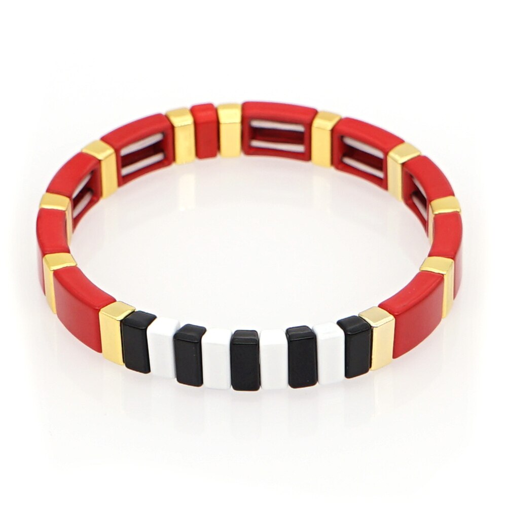 Shinus Enamel Bracelet Bangle Women Tile Beads Heart Bracelets Femme Jewellery Pulseras Mujer Jewelry Red Bijoux: RO-B190162E