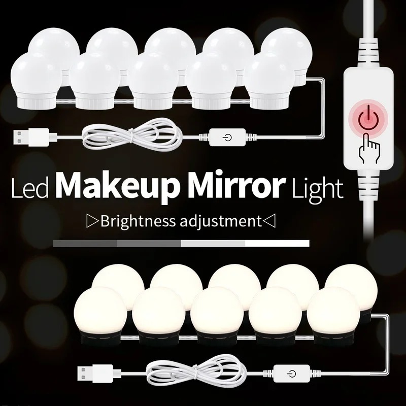 Makeup Mirror LED Light Bulbs USB 5V Bathroom Dressing Table Vanity Lights Hollywood Dressing Table Mirror Lighting